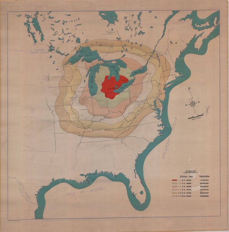 Use this driving time map to help plan your next road trip (circa 1970)!