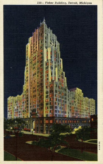 Fisher Building postcard, 1935