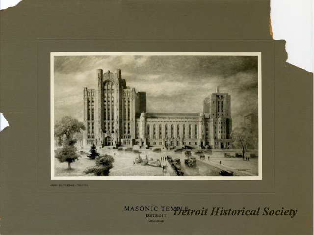 Photograph of an architectural rendering of the Masonic Temple, 1920s