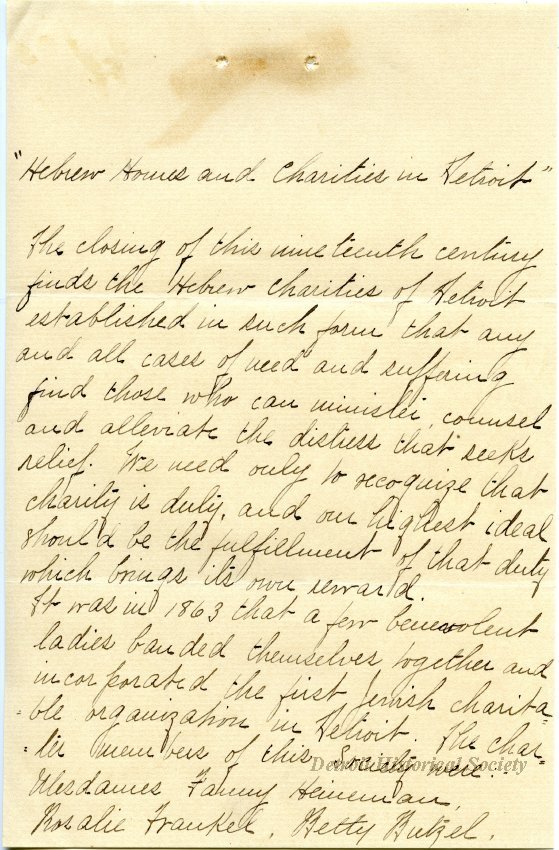 "Hebrew Homes and Charities in Detroit," 1900