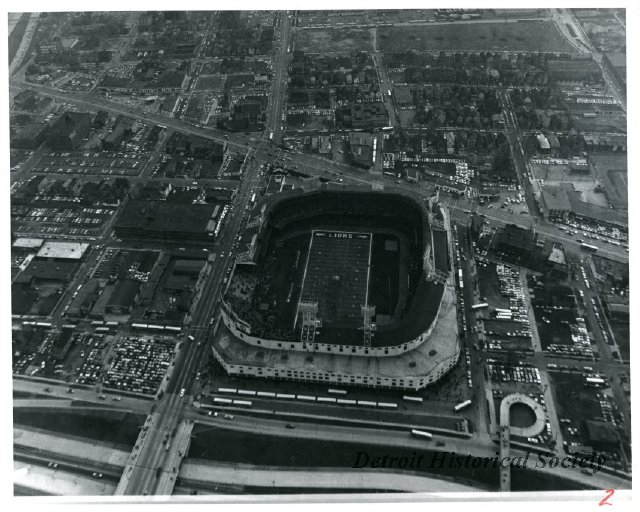 View of Tiger's Stadium from above the Fisher Freeway, 1960s