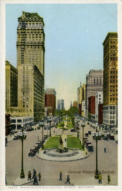 View down Washington postcard, showing the Book Tower, 1930 - 2011.036.042