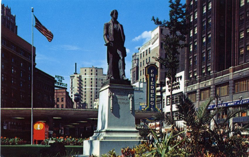 Postcard depicting Stevens T. Mason Memorial at Capitol Park, c.1955